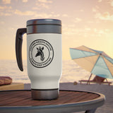 Fighting Giraffe's - Stainless Steel Travel Mug with Handle, 14oz (White)