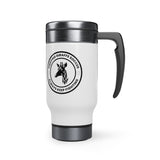 Fighting Giraffe's - Stainless Steel Travel Mug with Handle, 14oz (White)