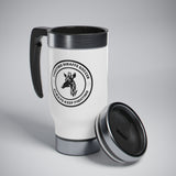 Fighting Giraffe's - Stainless Steel Travel Mug with Handle, 14oz (White)