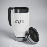 Soccer Love - Stainless Steel Travel Mug with Handle, 14oz (White)