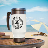 Fighting Giraffe's - Stainless Steel Travel Mug with Handle, 14oz (White)
