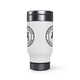 Fighting Giraffe's - Stainless Steel Travel Mug with Handle, 14oz (White)