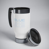 Blue Blue Blue - Stainless Steel Travel Mug with Handle, 14oz (White)