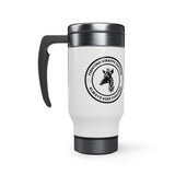 Fighting Giraffe's - Stainless Steel Travel Mug with Handle, 14oz (White)