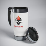 DarkSide - FlameSkull - Stainless Steel Travel Mug with Handle, 14oz (White)