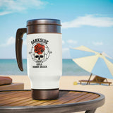 DarkSide - RoseSkull - Stainless Steel Travel Mug with Handle, 14oz (White)