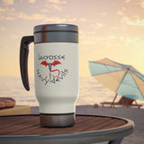 Navy Devils - Stainless Steel Travel Mug with Handle, 14oz (White)