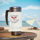 Navy Devils - Stainless Steel Travel Mug with Handle, 14oz (White)